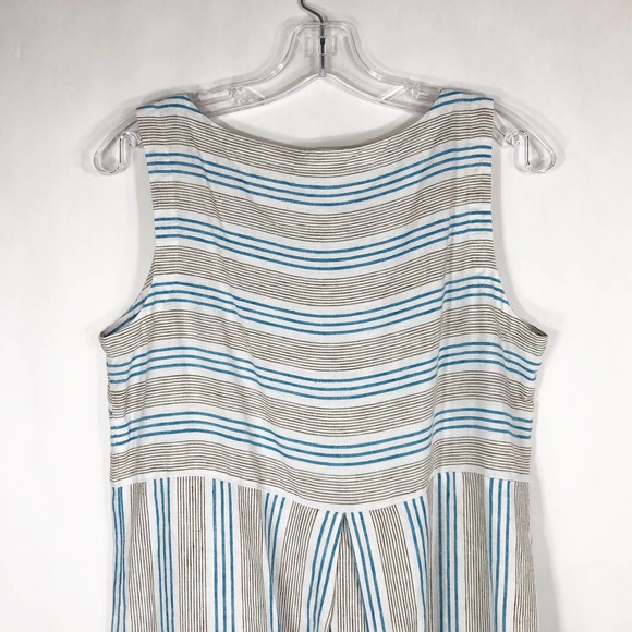 J Jill Small Dress Love Linen Stripe Blue White Sleeveless Knee Length Pocket733 - Picture 3 of 7